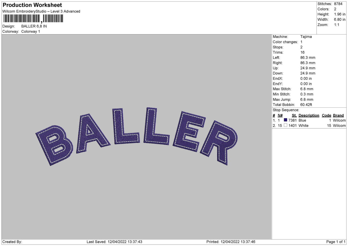 Baller Embroidery File 4 size