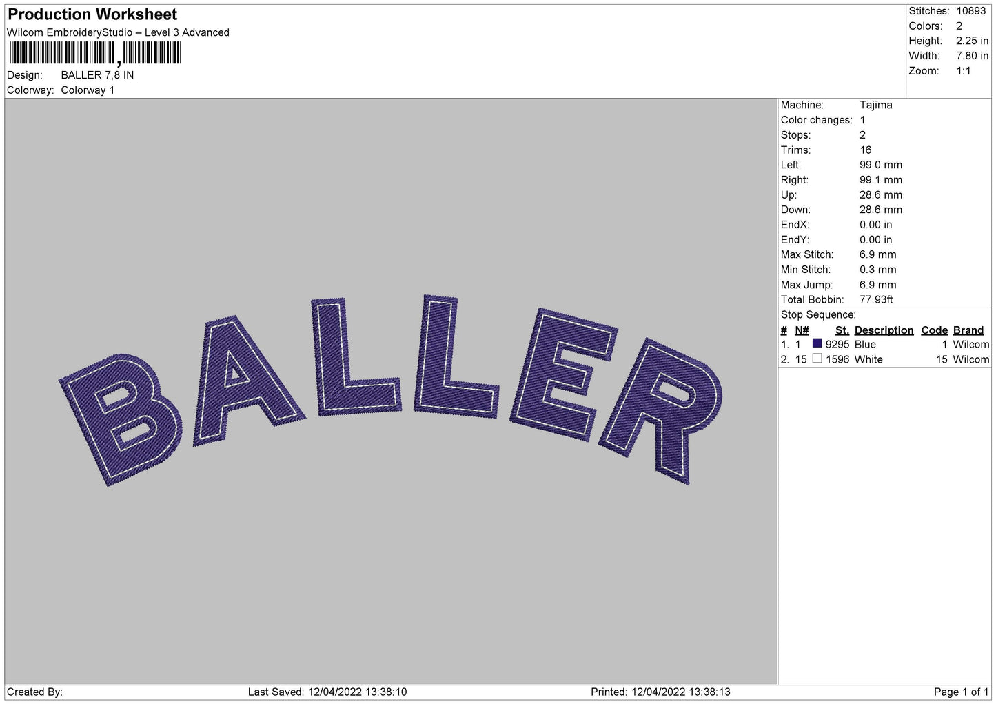Baller Embroidery File 4 size