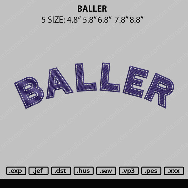 Baller Embroidery File 4 size