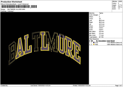Baltimoretext Embroidery File 6 sizes
