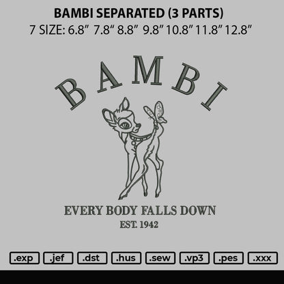 Bambi Separated 3 Parts Embroidery File
