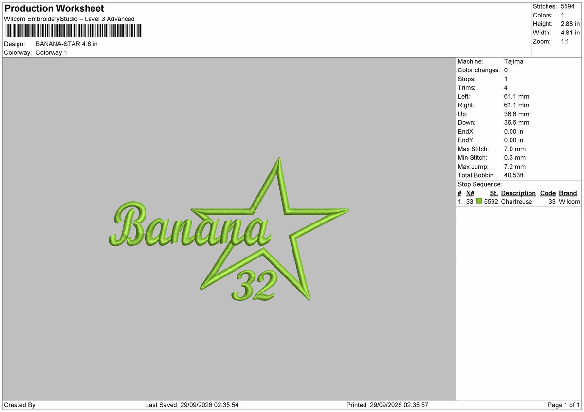 Banana Text Embroidery Machine Design File 6 sizes