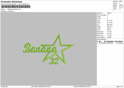 Banana Text Embroidery Machine Design File 6 sizes