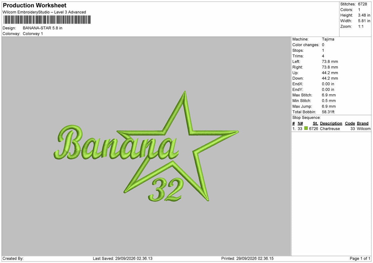 Banana Text Embroidery Machine Design File 6 sizes