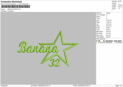 Banana Text Embroidery Machine Design File 6 sizes