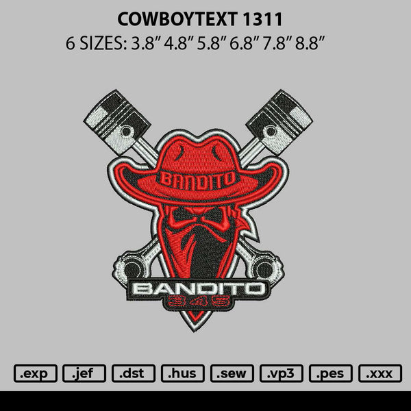 Cowboytext 1311 Embroidery File 6 sizes