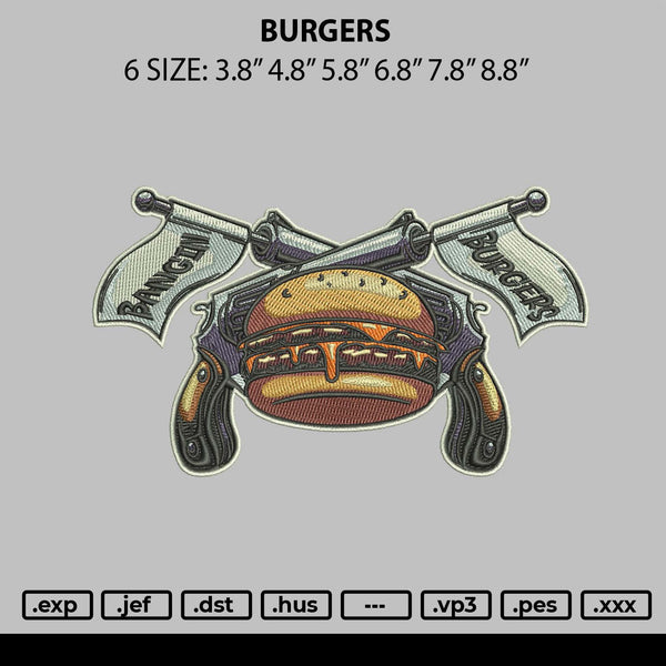 Burgers Embroidery File 6 sizes