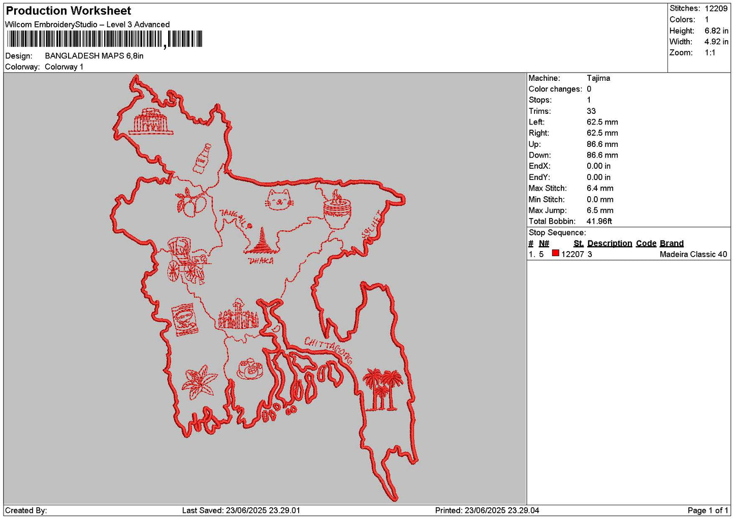 Bangladesh Maps Embroidery File 6 sizes