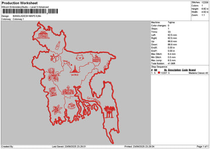 Bangladesh Maps Embroidery File 6 sizes