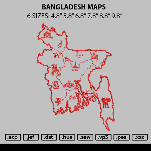 Bangladesh Maps Embroidery File 6 sizes