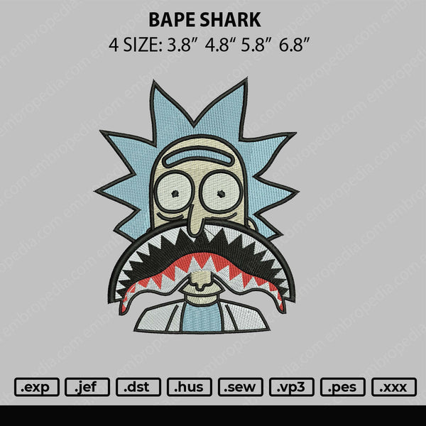 Bape Shark Embroidery File 4 size