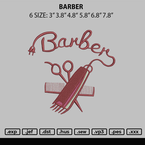 Barber Embroidery File 6 sizes