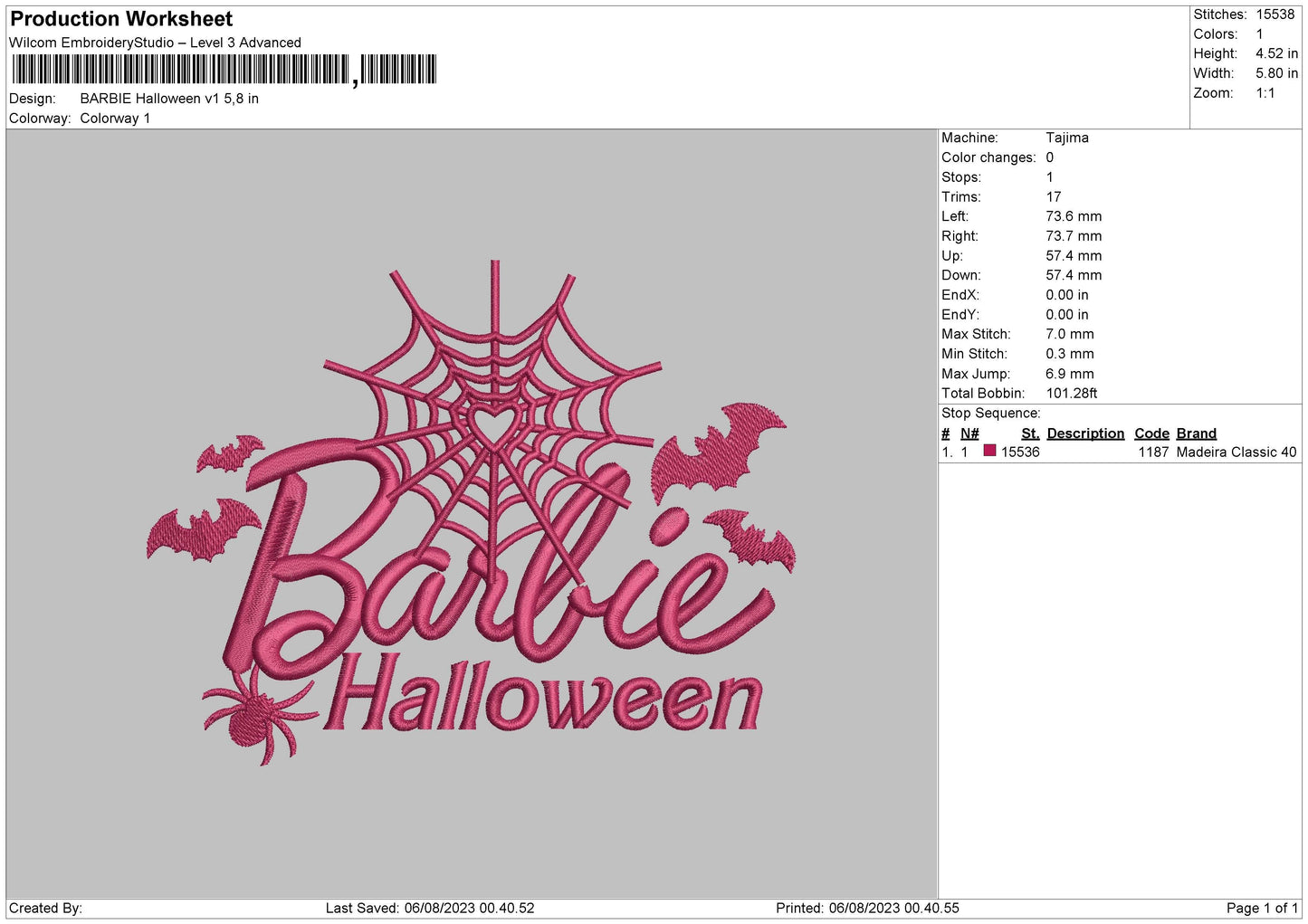 Barbie Halloween V1 Embroidery File 6 sizes