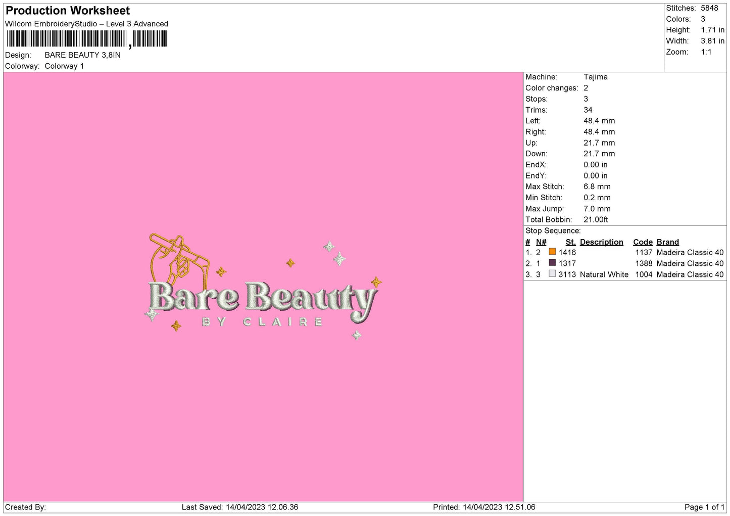 Bare Beauty Embroidery File 6 sizes