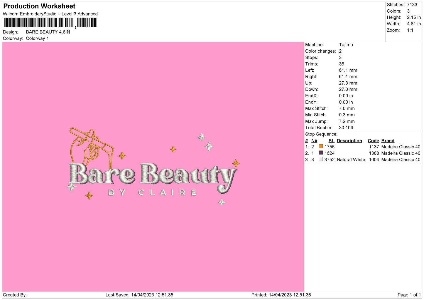 Bare Beauty Embroidery File 6 sizes