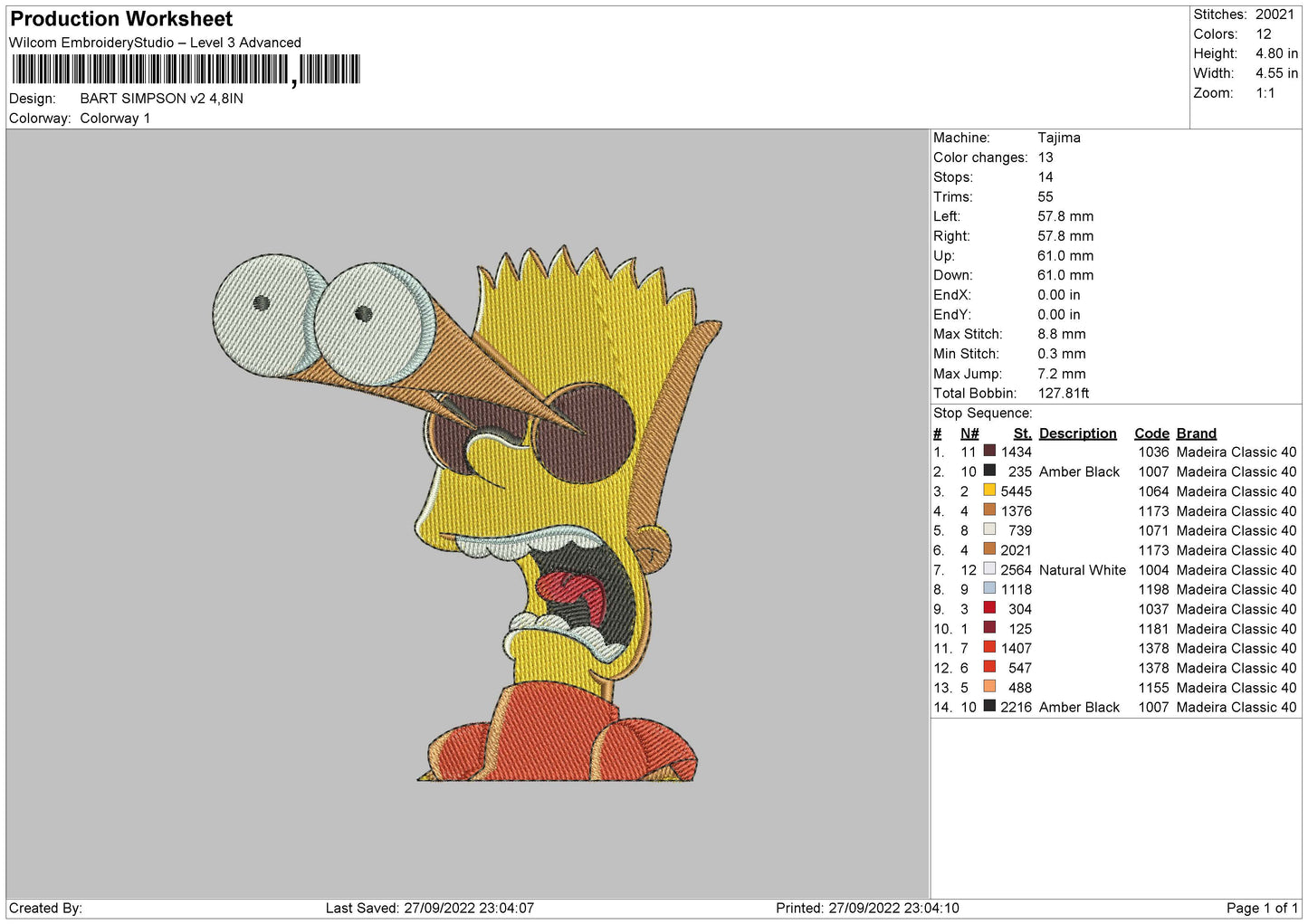 Bart Simpson V2 Embroidery File 6 sizes