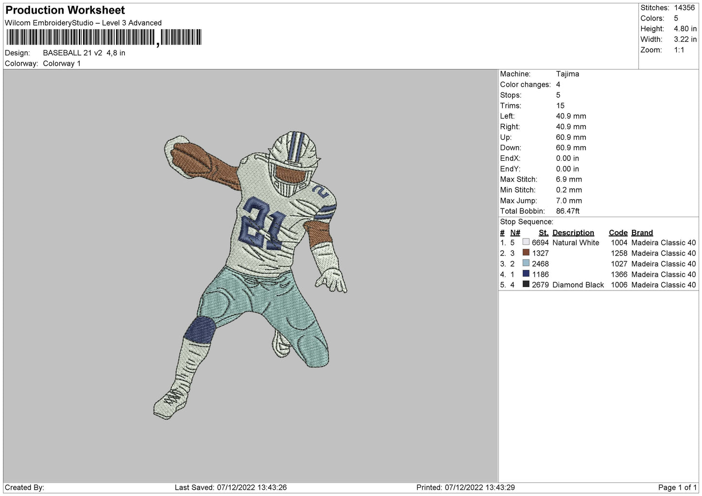 Baseball 21 V2 Embroidery File 6 sizes