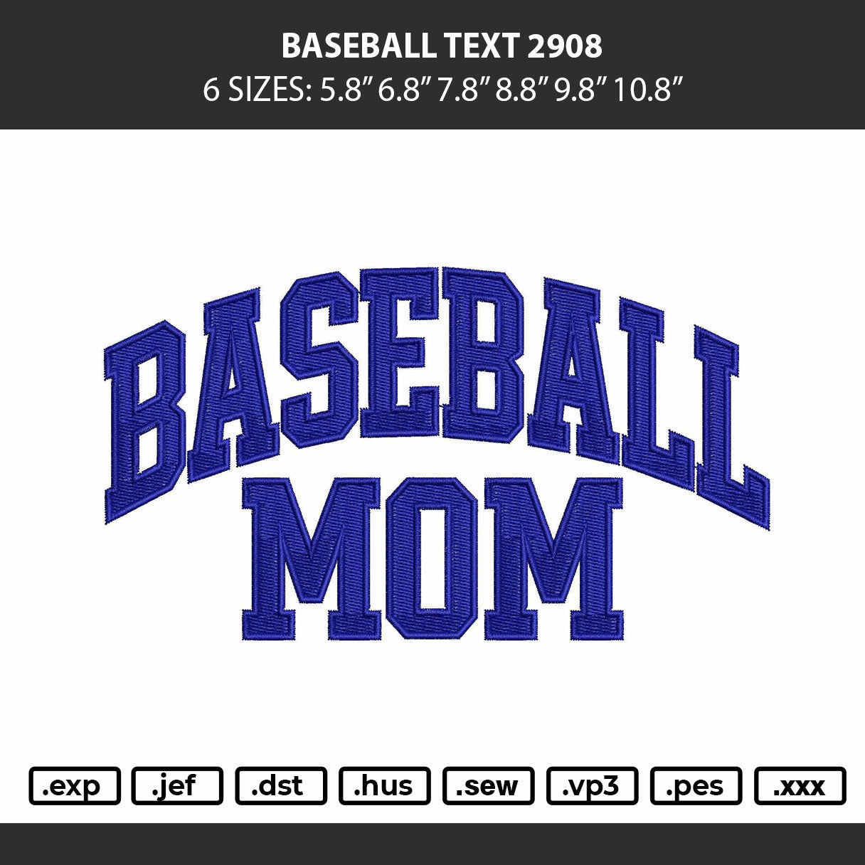 Baseball Text 22908 Embroidery Machine Design File 6 sizes