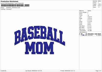 Baseball Text 22908 Embroidery Machine Design File 6 sizes
