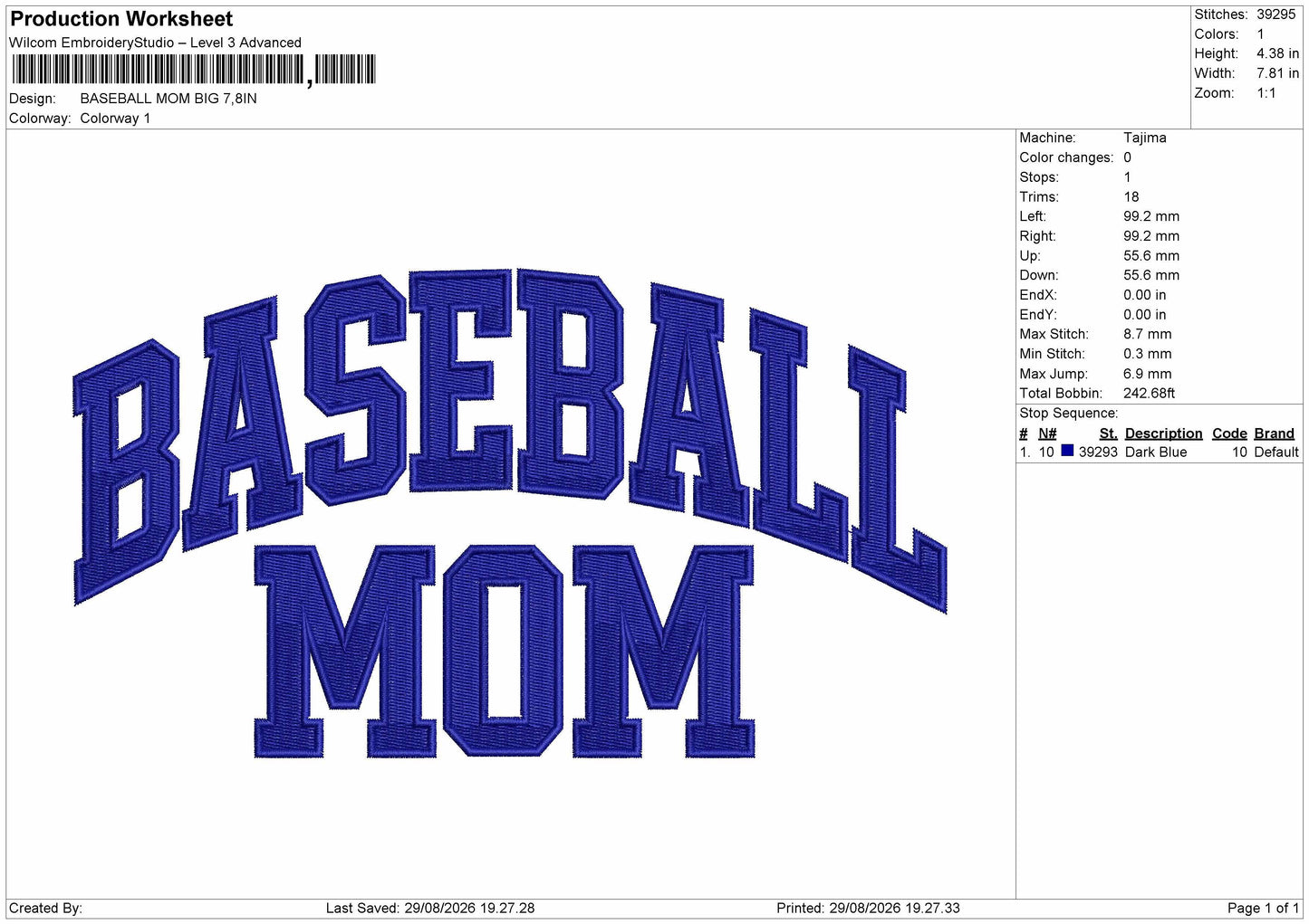 Baseball Text 22908 Embroidery Machine Design File 6 sizes