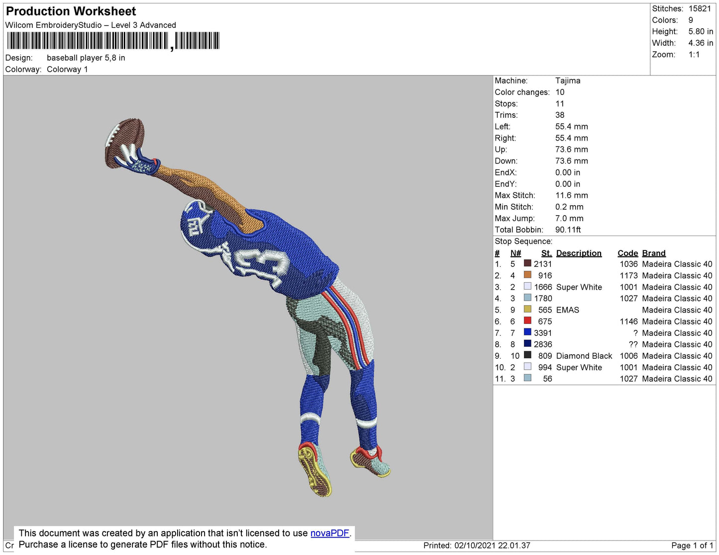 Baseball Player Embroidery Design File 4 size