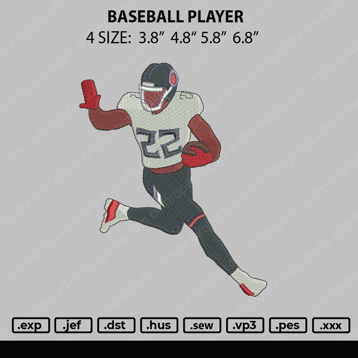 Baseball Player Embroidery Design File 4 size