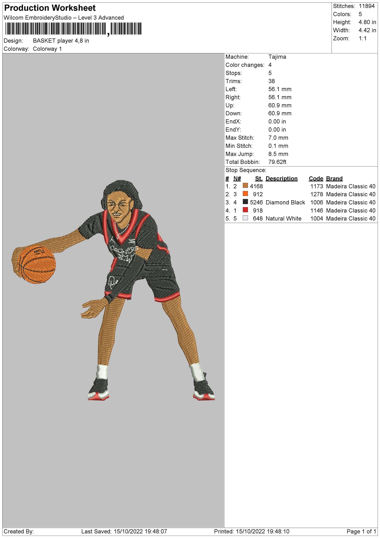 Basket Player Embroidery File 6 sizes