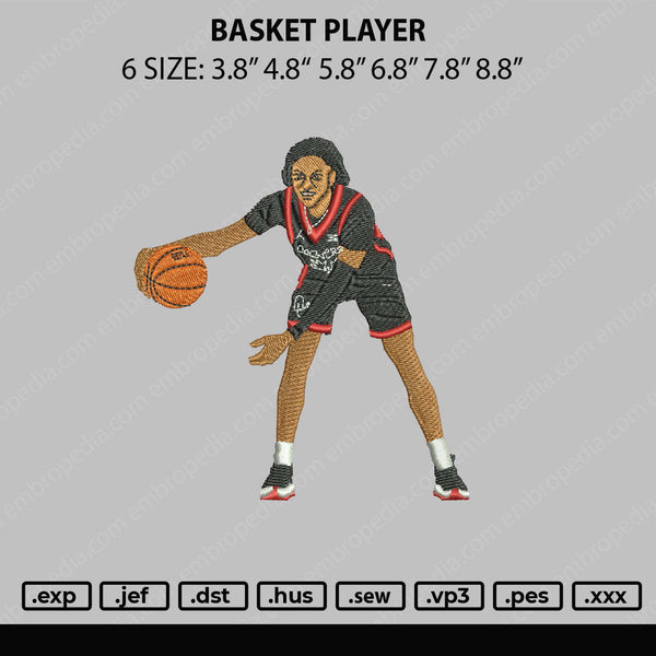 Basket Player Embroidery File 6 sizes