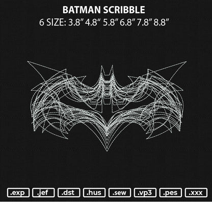 Batman Scribble Embroidery File 6 sizes