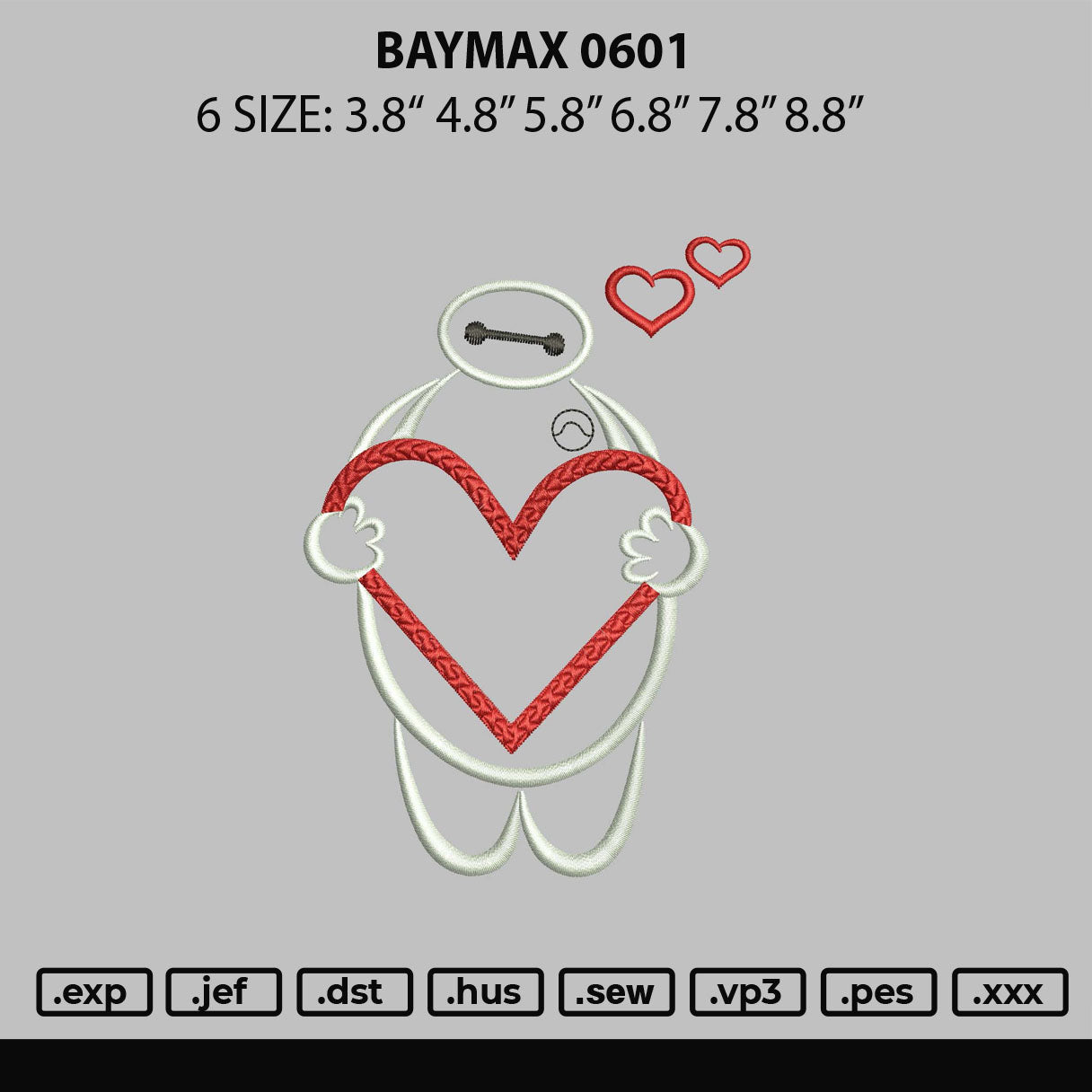 Baymax1601 Embroidery Design File 6 sizes