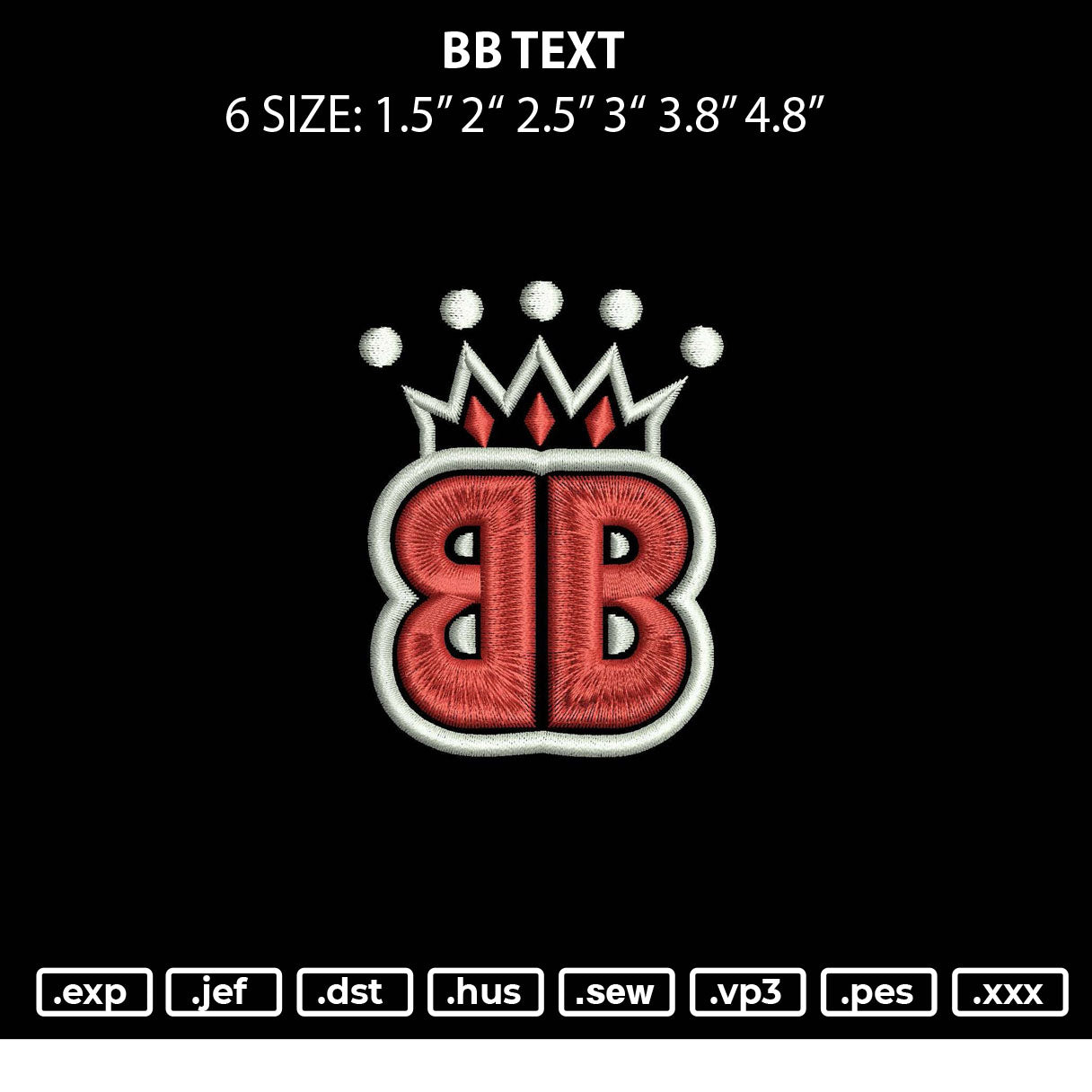 Bb Text Embroidery File 6 sizes
