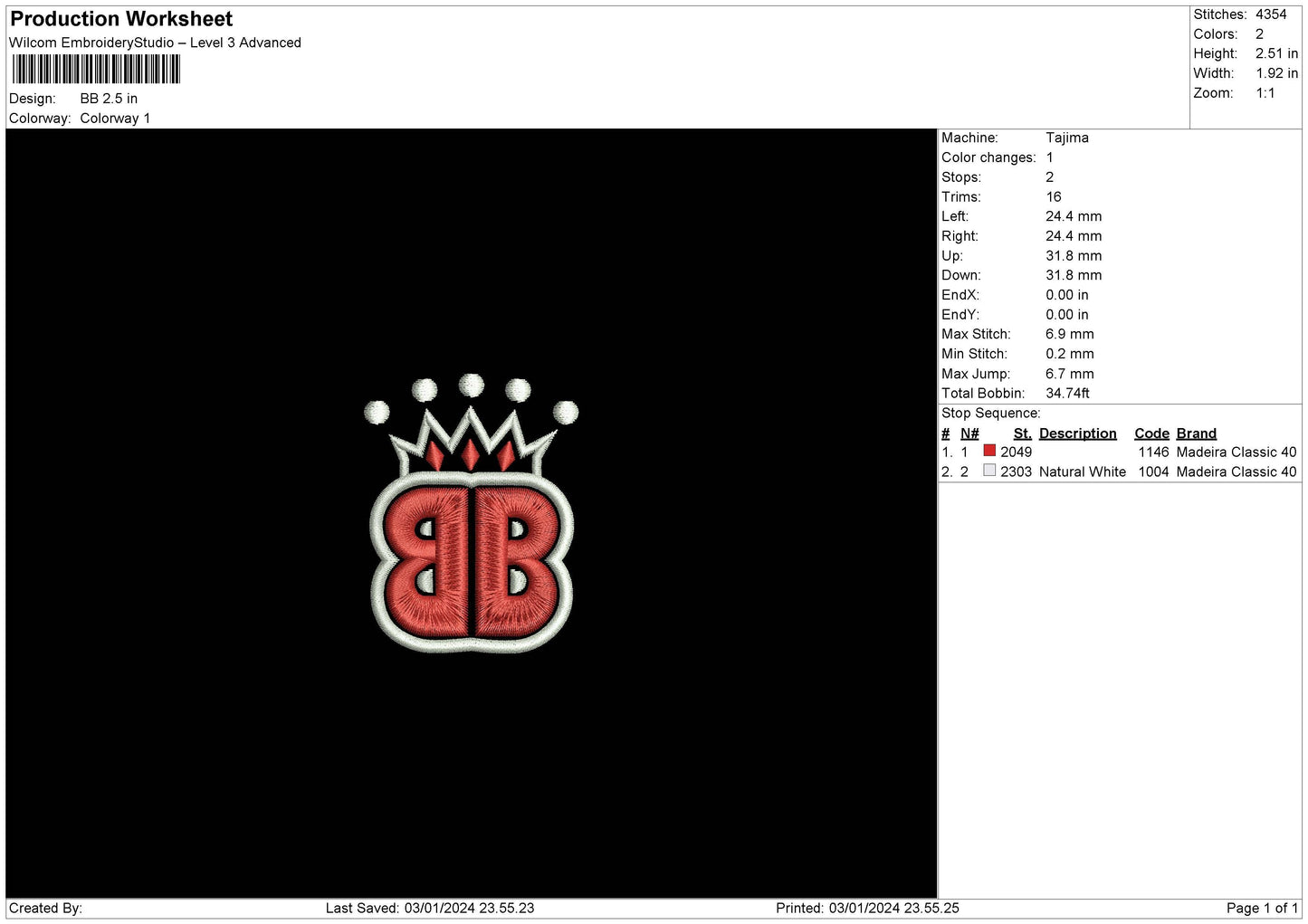 Bb Text Embroidery File 6 sizes