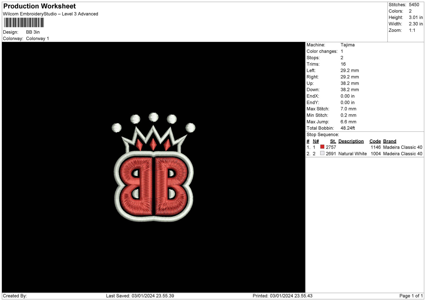 Bb Text Embroidery File 6 sizes