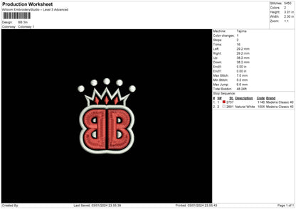 Bb Text Embroidery File 6 sizes