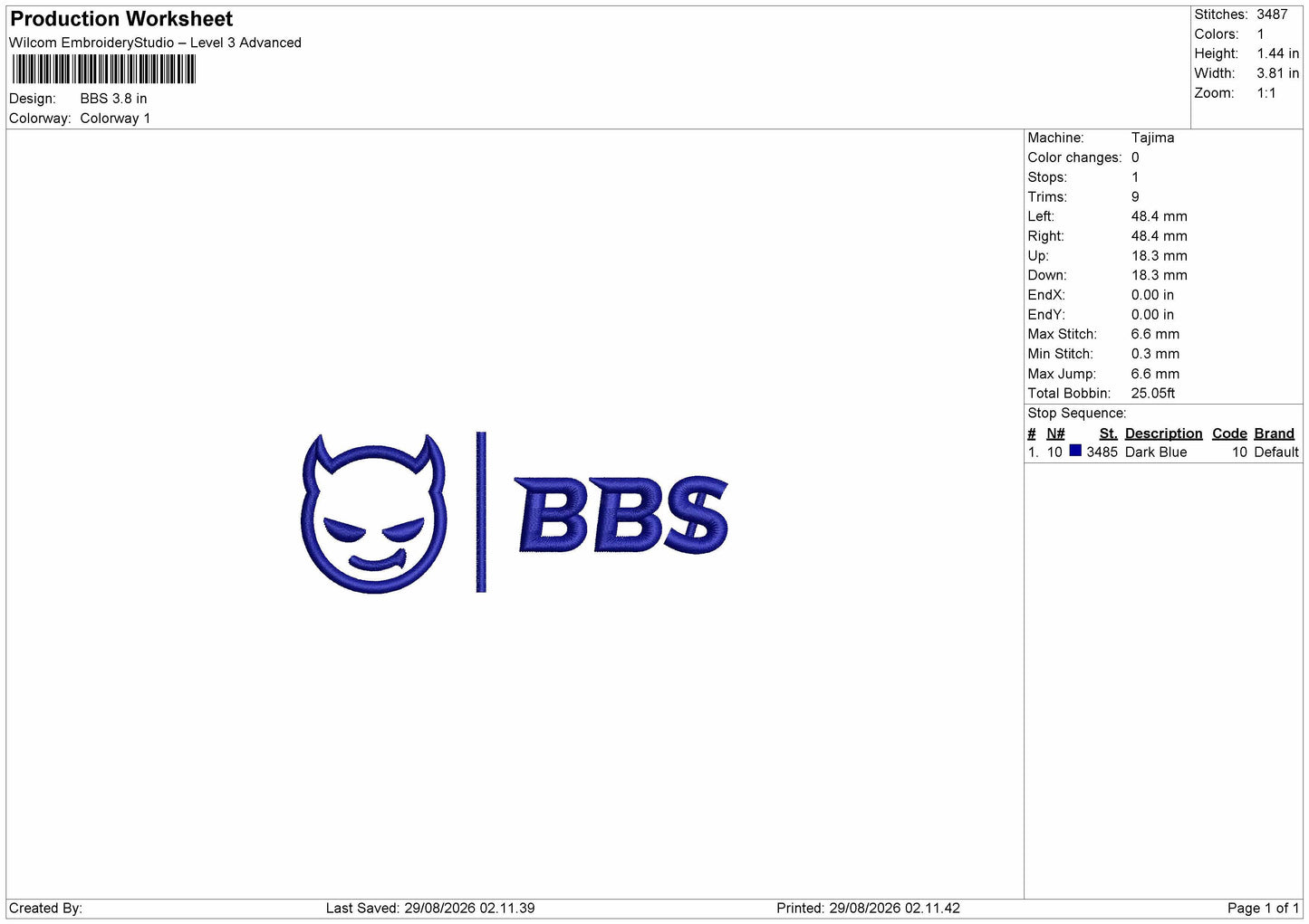 Bbs Text Embroidery Machine Design File 6 sizes