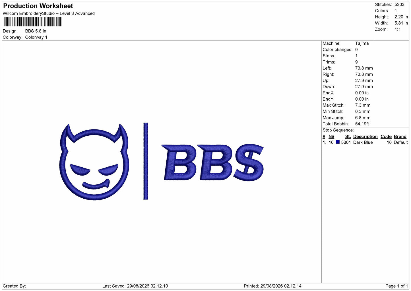 Bbs Text Embroidery Machine Design File 6 sizes