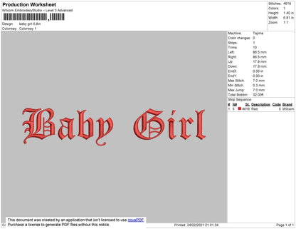 Baby Girl Embroidery File 4 Size
