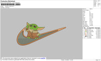 Swoosh Baby Yoda 02 Embroidery File 4 size
