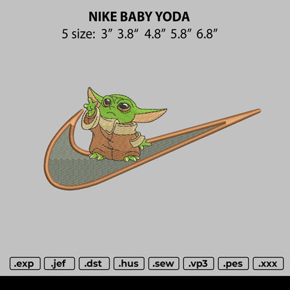 Swoosh Baby Yoda 02 Embroidery File 4 size