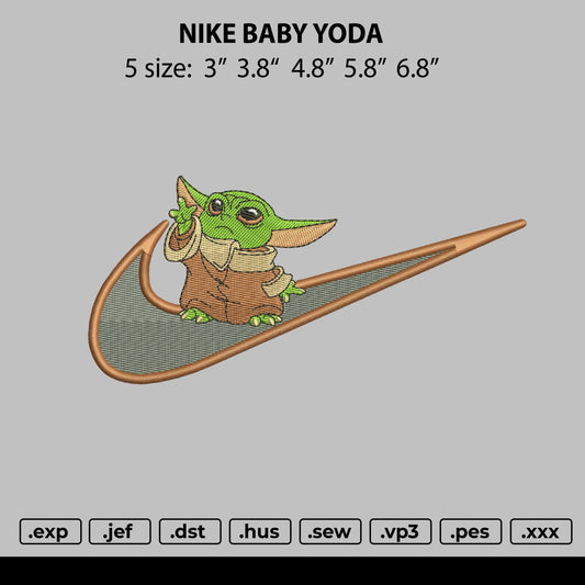 Swoosh Baby Yoda 02 Embroidery File 4 size