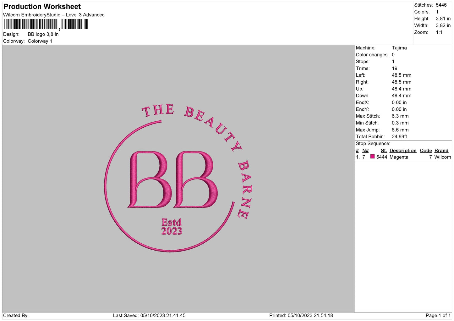 Bb Logo Embroidery File 6 sizes