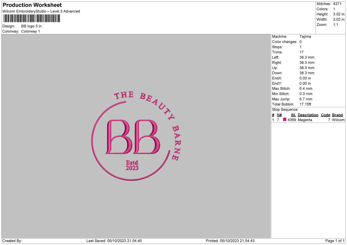 Bb Logo Embroidery File 6 sizes