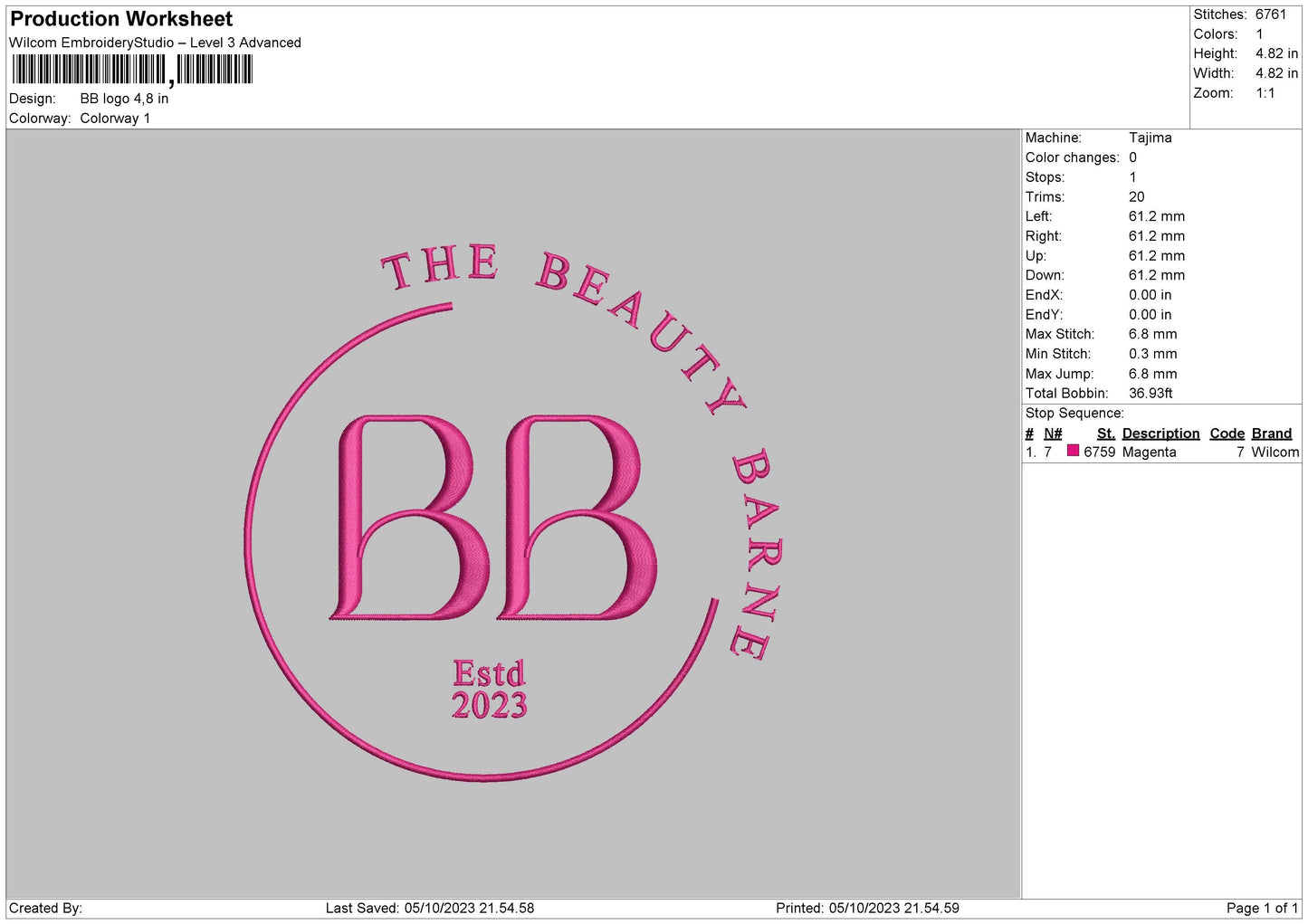 Bb Logo Embroidery File 6 sizes