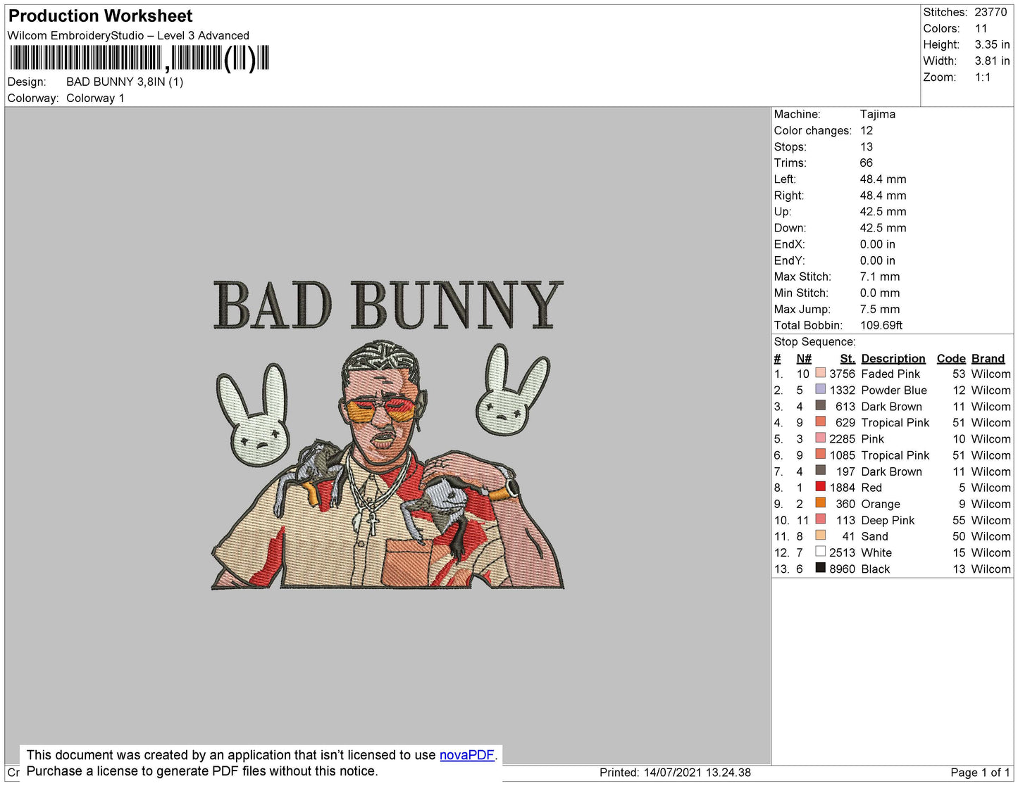Bad Bunny Image Embroidery File 4 size