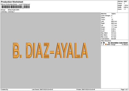 Bdiaztext Embroidery File 6 sizes