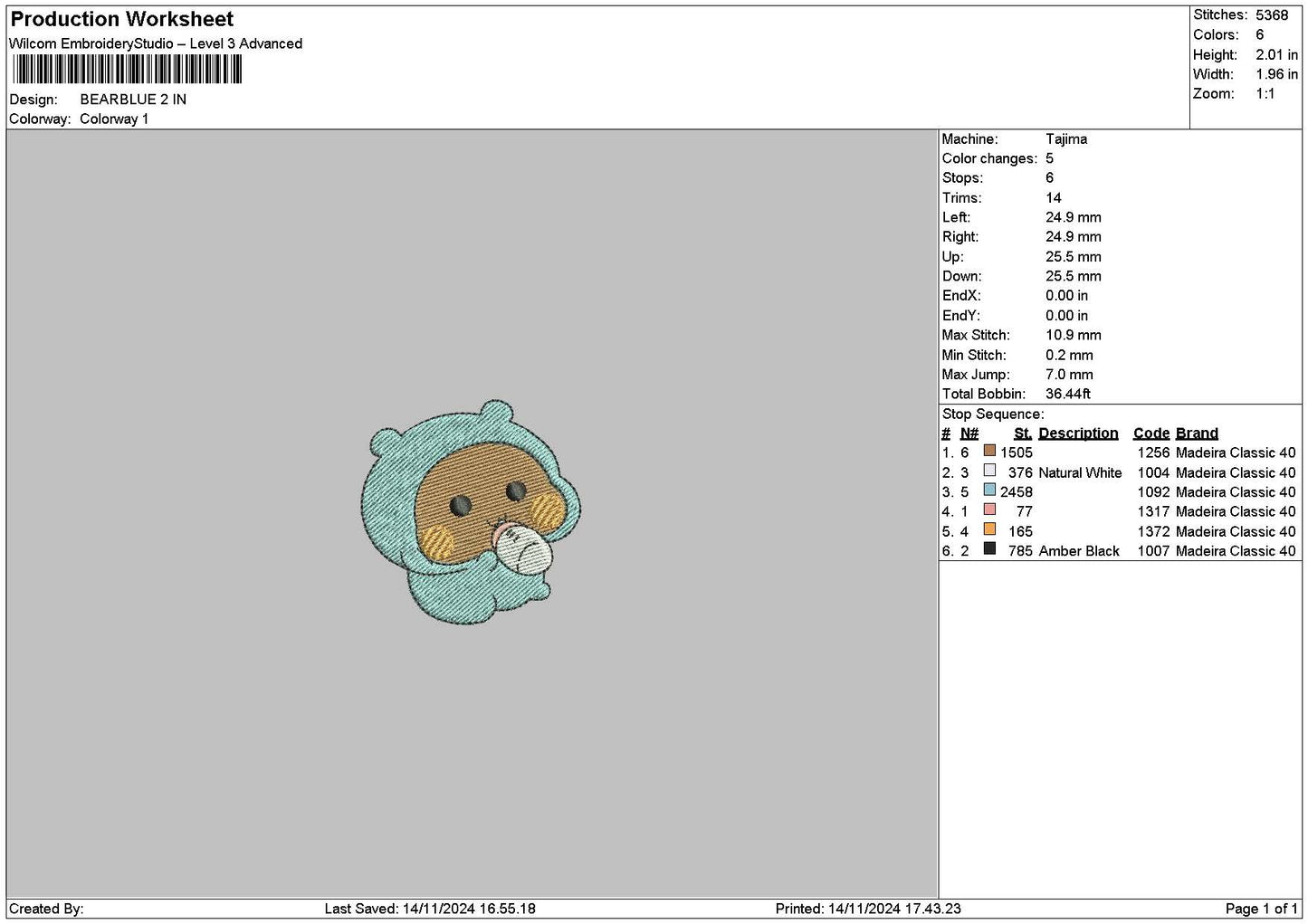 Bearpink Blue Embroidery 2 Files