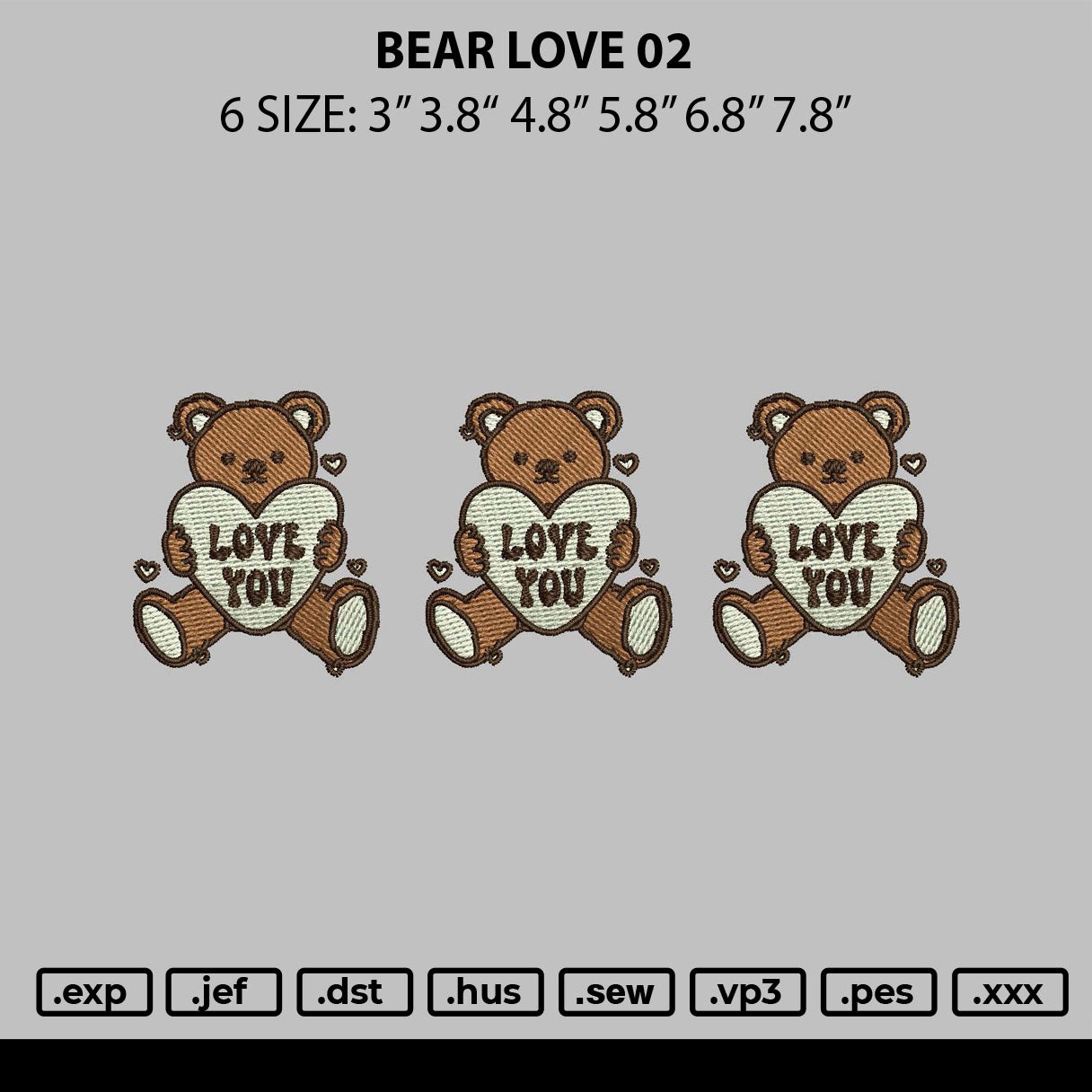 Bear Love 02 Embroidery File 6 sizes