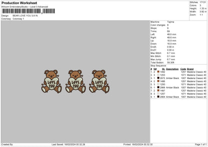 Bear Love 02 Embroidery File 6 sizes