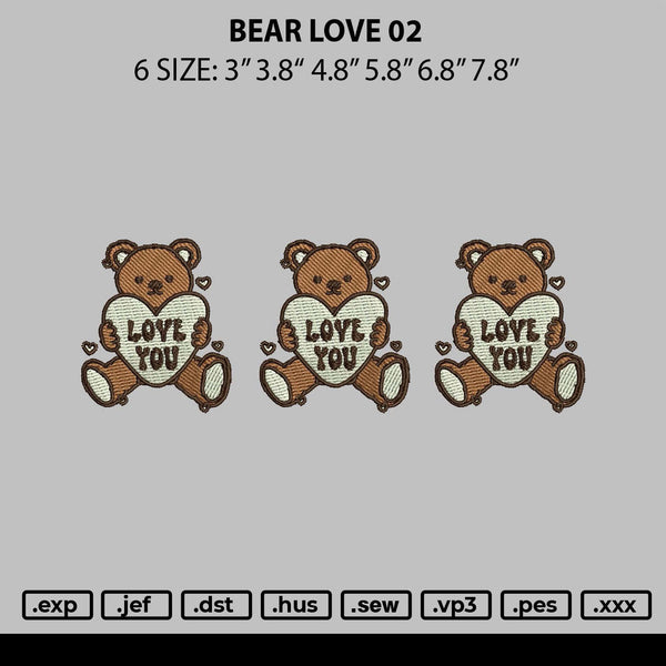 Bear Love 02 Embroidery File 6 sizes