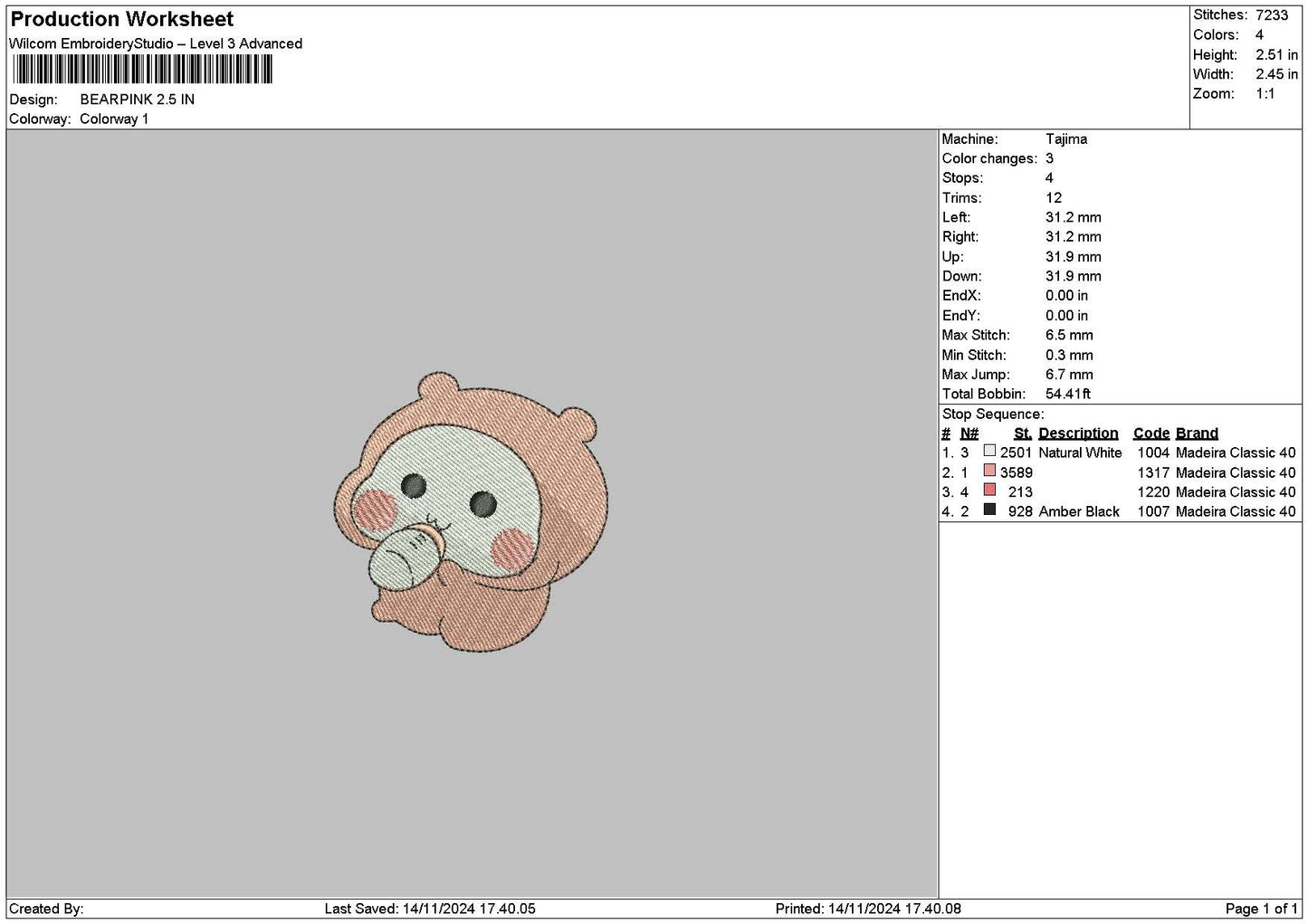 Bearpink Blue Embroidery 2 Files